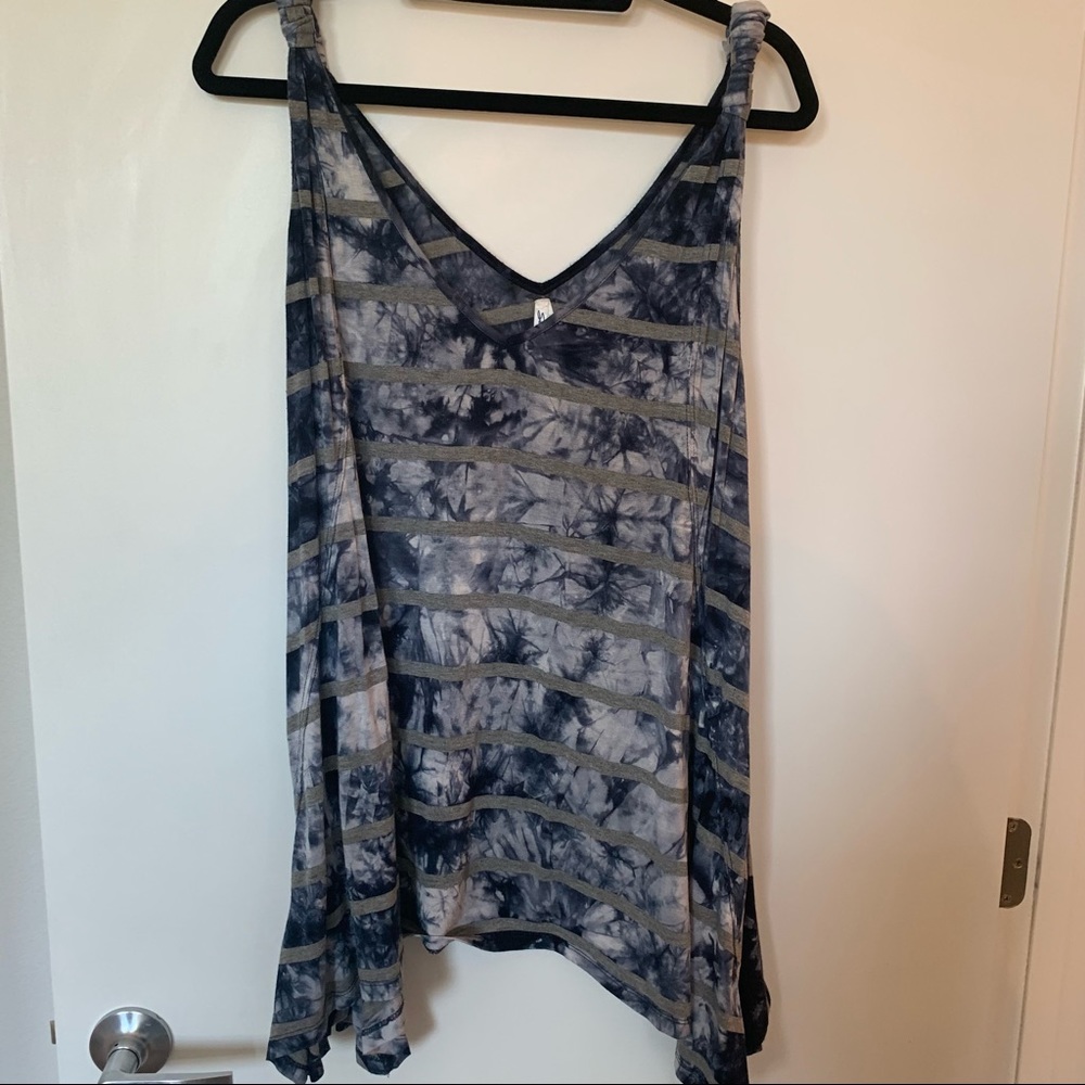 Women Plus Size Seven7 Blue & White Tie Dye Tank Top 2X